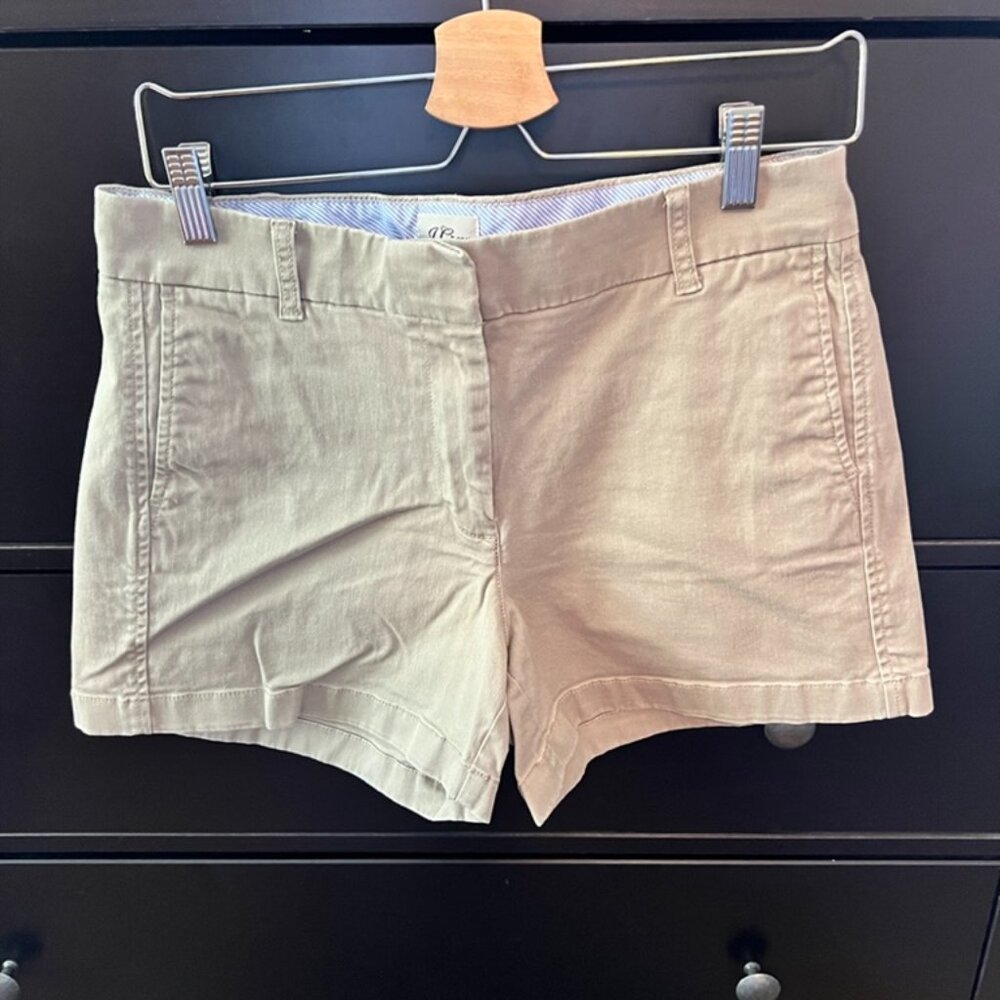 J. Crew Stretch Chino Shorts, size 8, 4" inseam, tan